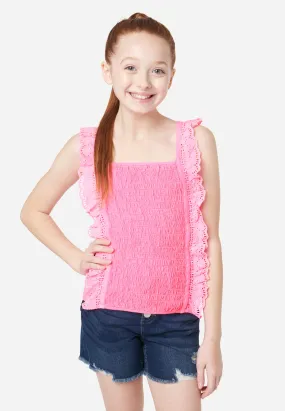 Knit Eyelet Smocked Tank