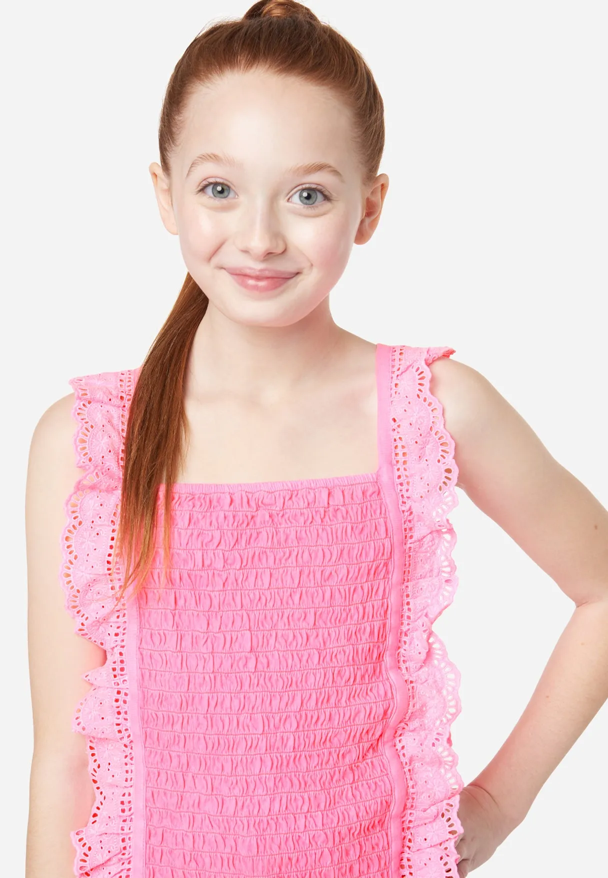 Knit Eyelet Smocked Tank