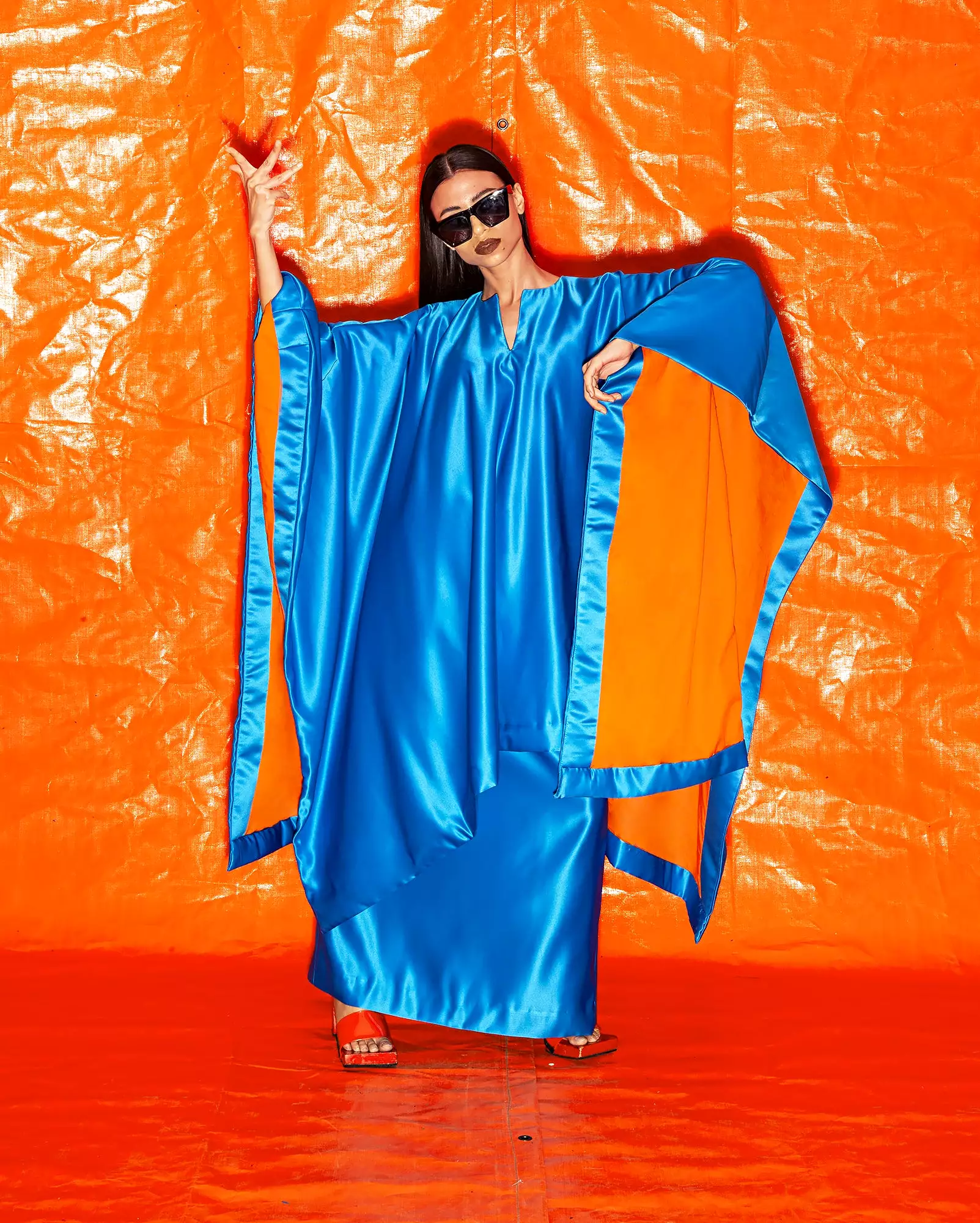 Kurung Kaftan Tarpaulin (Blue Orange)