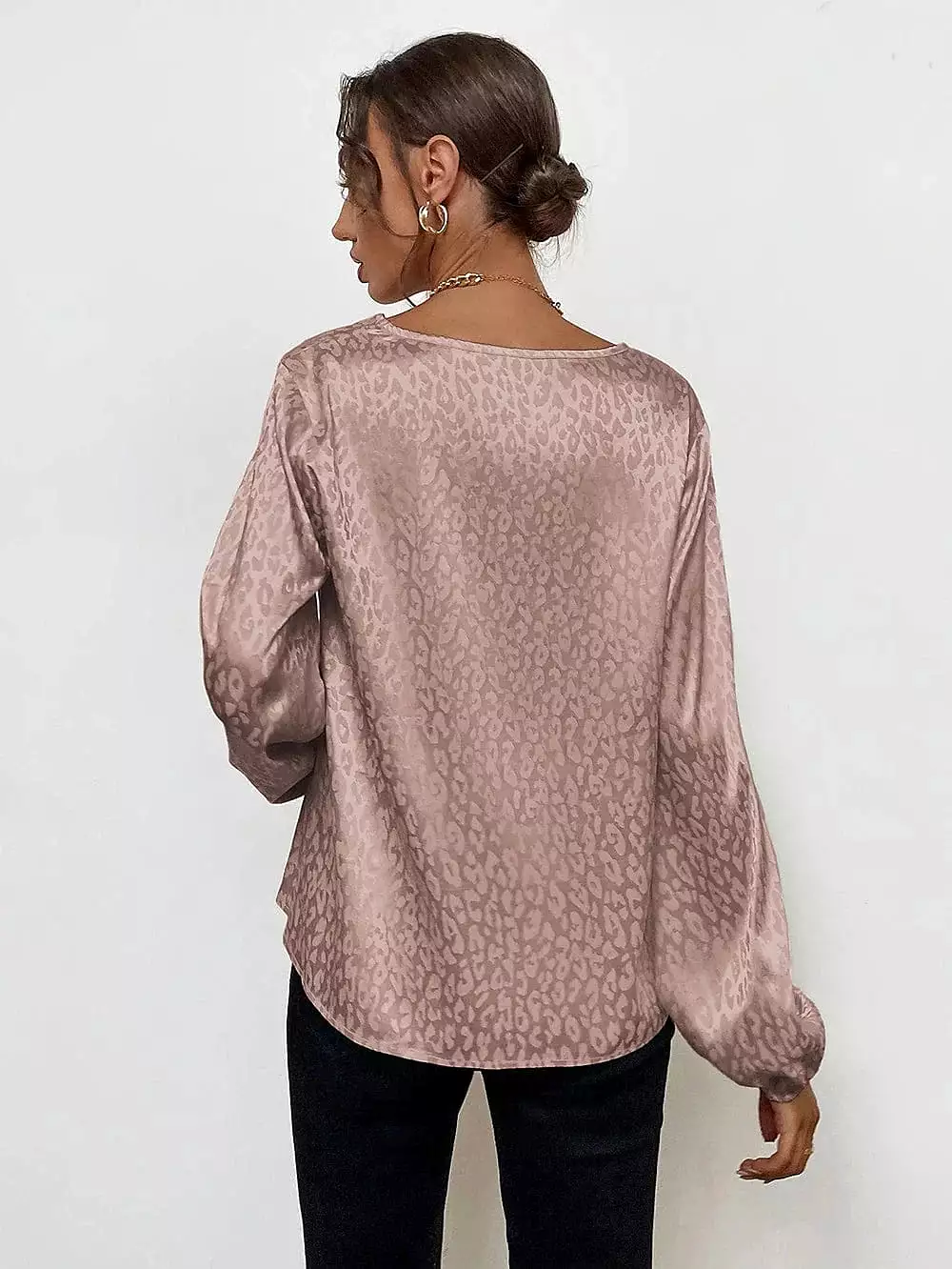 Leopard Print Sparkly Long Sleeve Women's Blouse