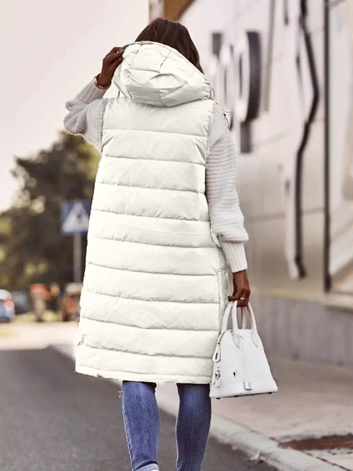 Long Women's Winter Jacket with Sleeveless Puffer Vest