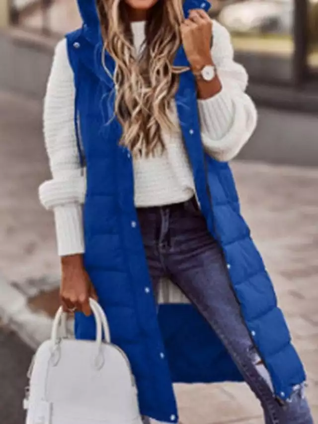 Long Women's Winter Jacket with Sleeveless Puffer Vest