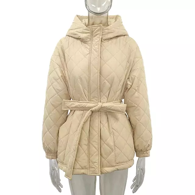 Loose Arygle Quilting Hooded Parkas Women Fashion Solid Thick Short Coats