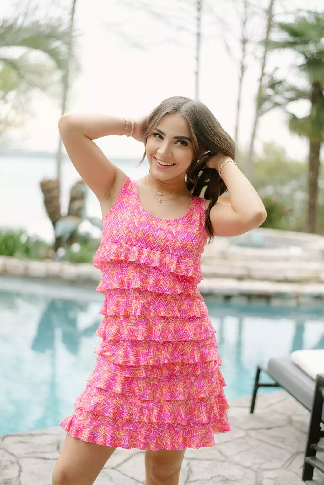 Lulu B Pink Print Sleeveless Ruffle Dress