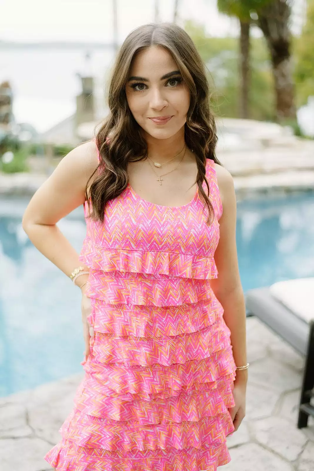 Lulu B Pink Print Sleeveless Ruffle Dress