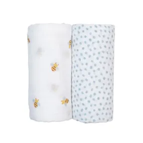 Lulujo Bees/Dots Cotton 2-Pack Baby Swaddles