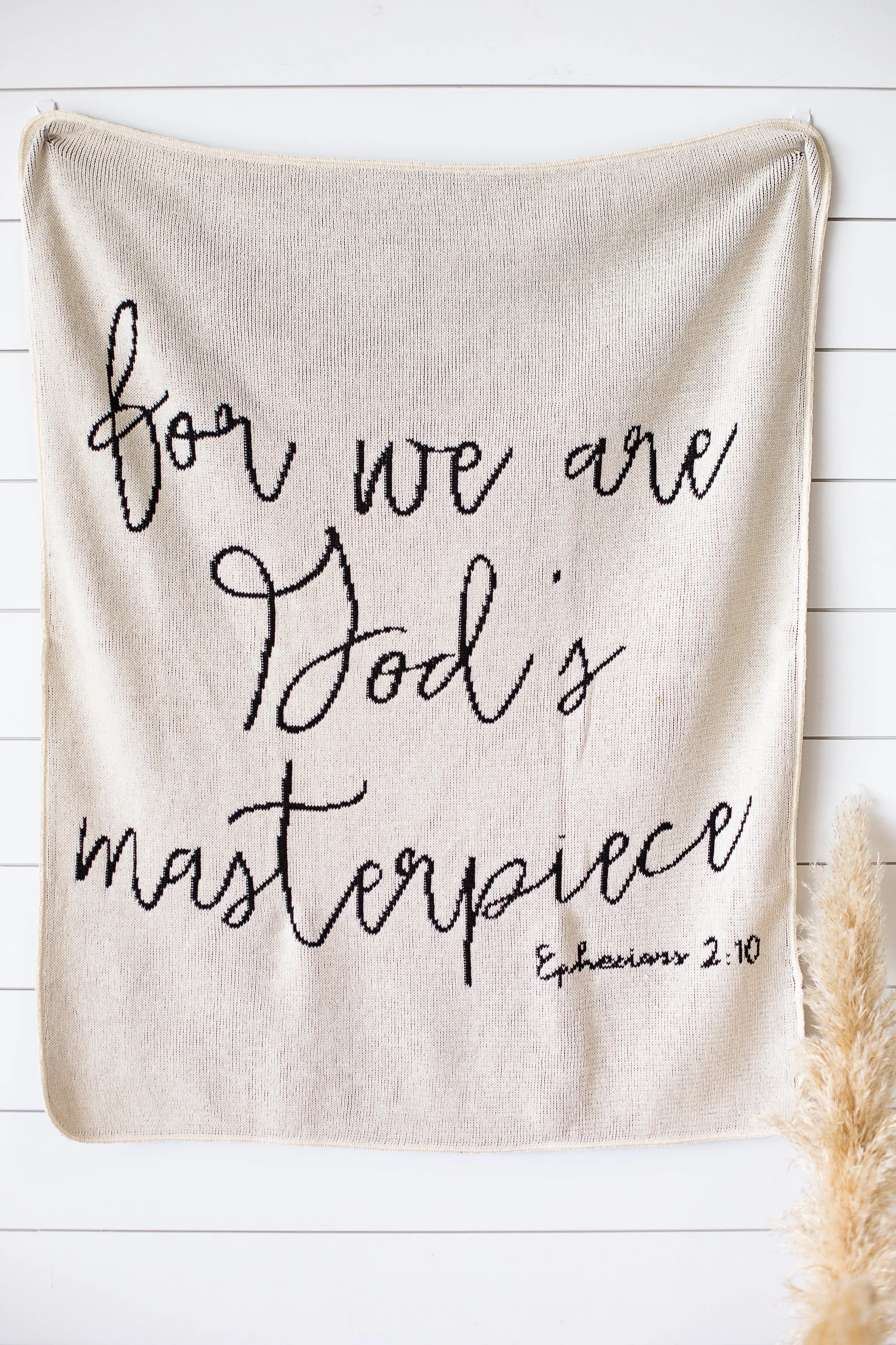 Made in the USA | Recycled Cotton Blend Ephesians 2:10 Throw Blanket | Natural