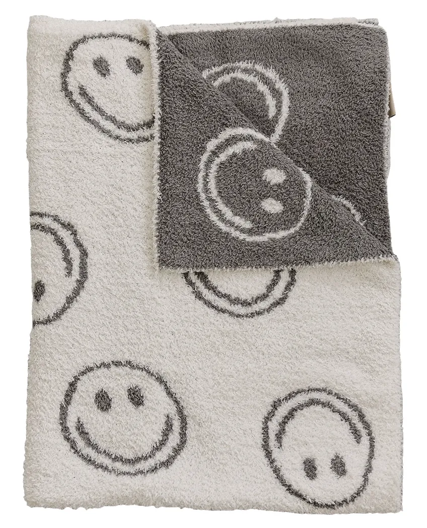 MEBIE BABY SMILEY CHARCOAL PLUSH BLANKET | THREE SIZES