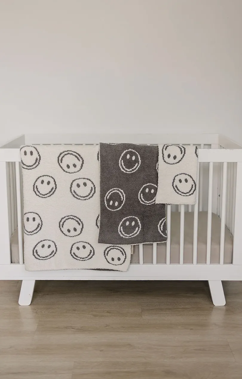 MEBIE BABY SMILEY CHARCOAL PLUSH BLANKET | THREE SIZES