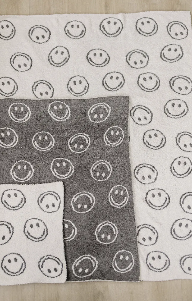 MEBIE BABY SMILEY CHARCOAL PLUSH BLANKET | THREE SIZES