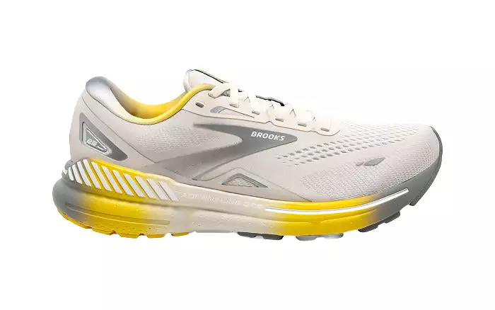 Men's Brooks Adrenaline GTS 23, White Sand/Grey/Cyber Yellow, 11.5 D Medium