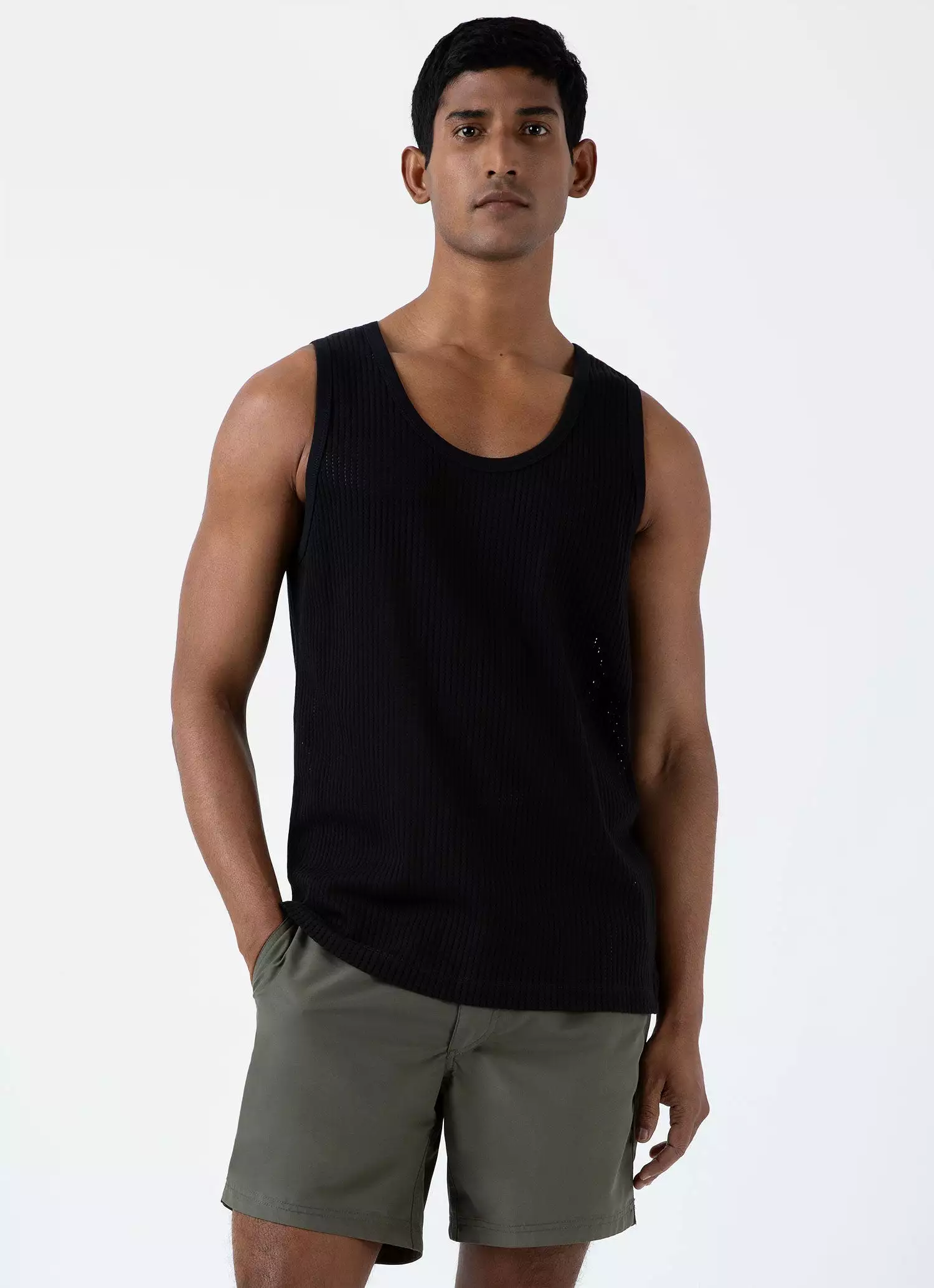 Men's Linear Mesh Tank Top in Black