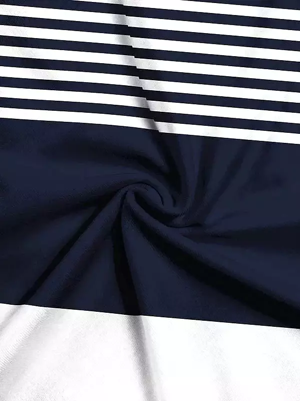 Navy Blue Striped Color Block Long Sleeve Tee for Women