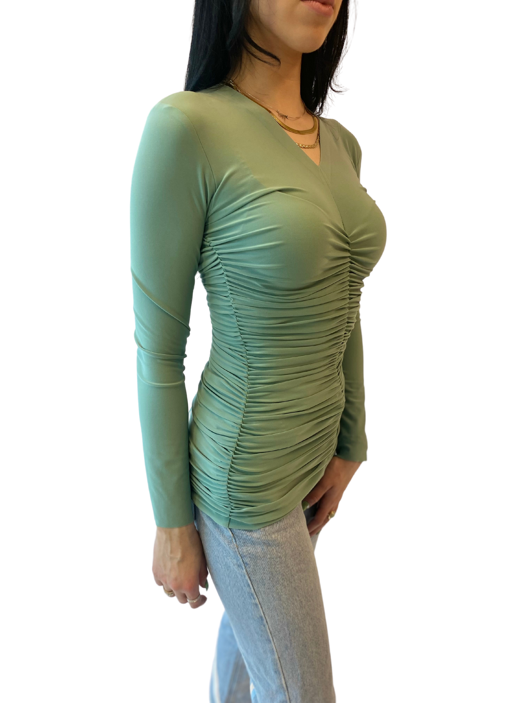 Norma Kamali Women's V-Neck Slinky Top - MINT