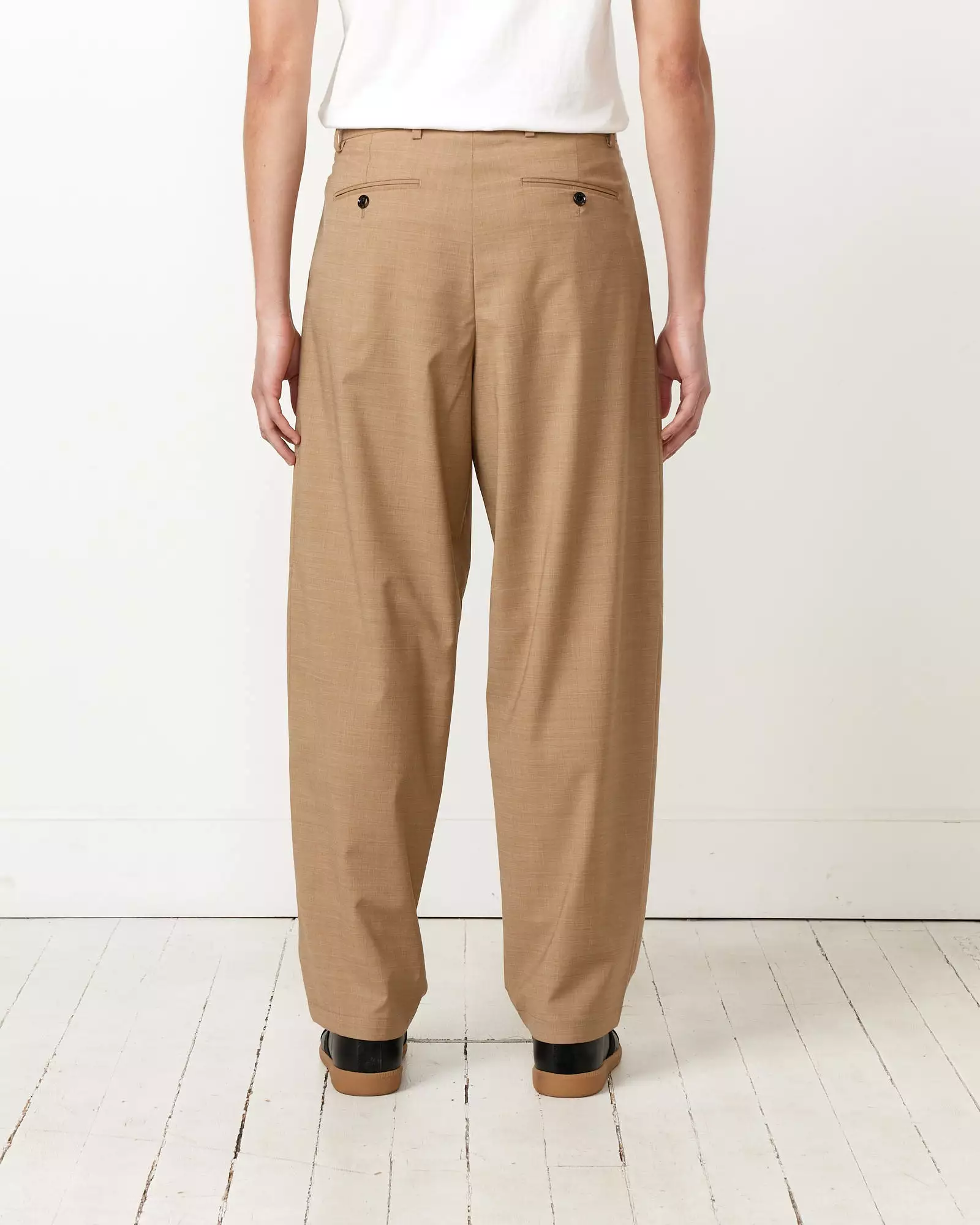 Nylon Wool Trousers in Camel