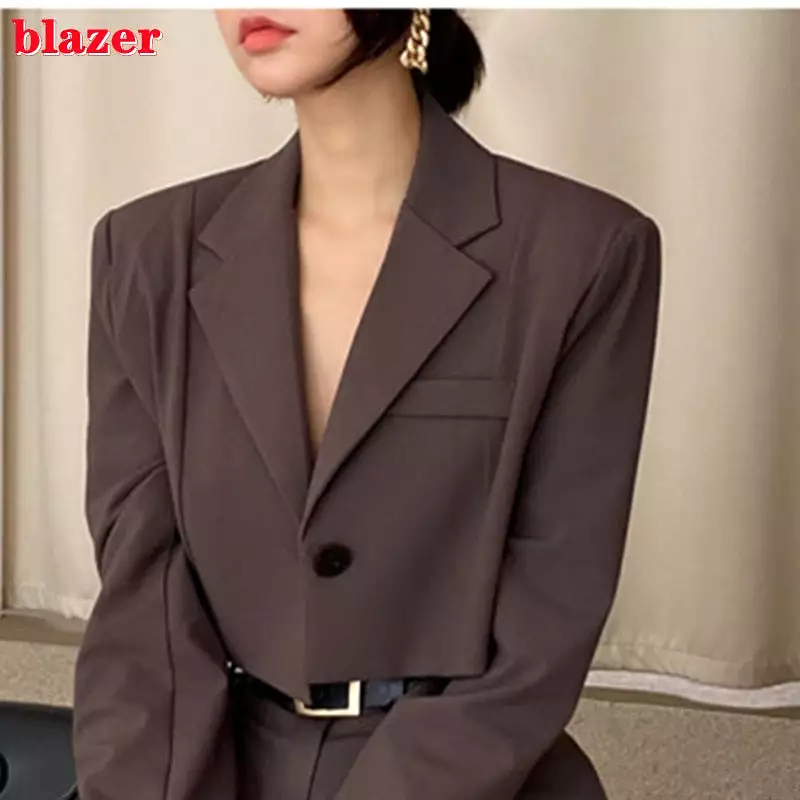 Office Lady Blazer Suits Vintage Two Piece Set Women Long Sleeve Short Blazer + High Waist Wide Leg Long Pants 2 Piece Outfits