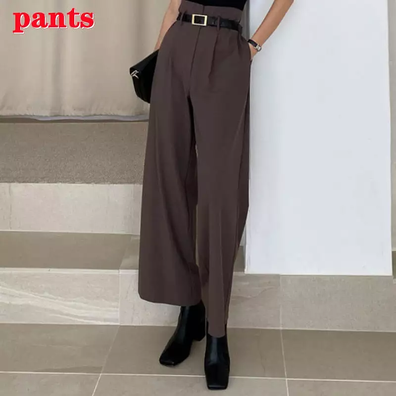 Office Lady Blazer Suits Vintage Two Piece Set Women Long Sleeve Short Blazer + High Waist Wide Leg Long Pants 2 Piece Outfits