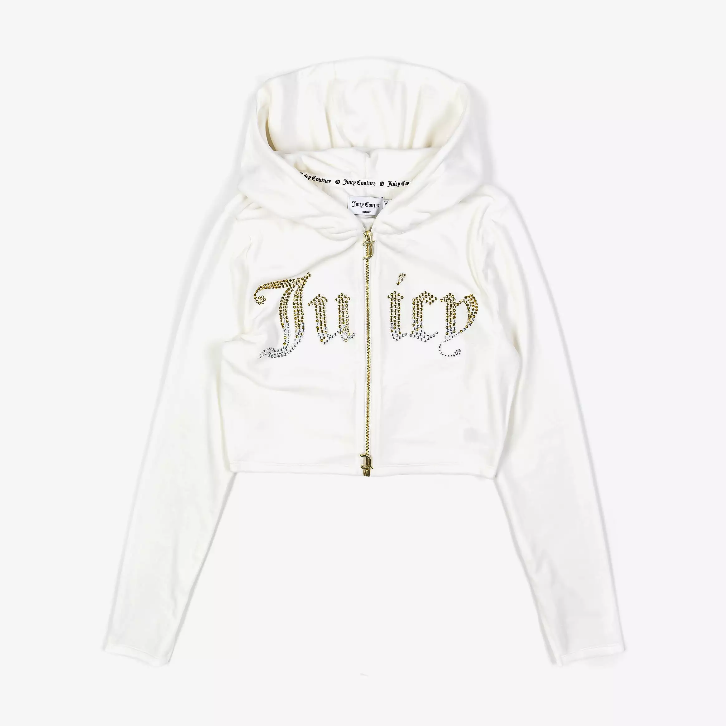 Ombre Big Bling Velour Zip Up Womens Hoodie (White)