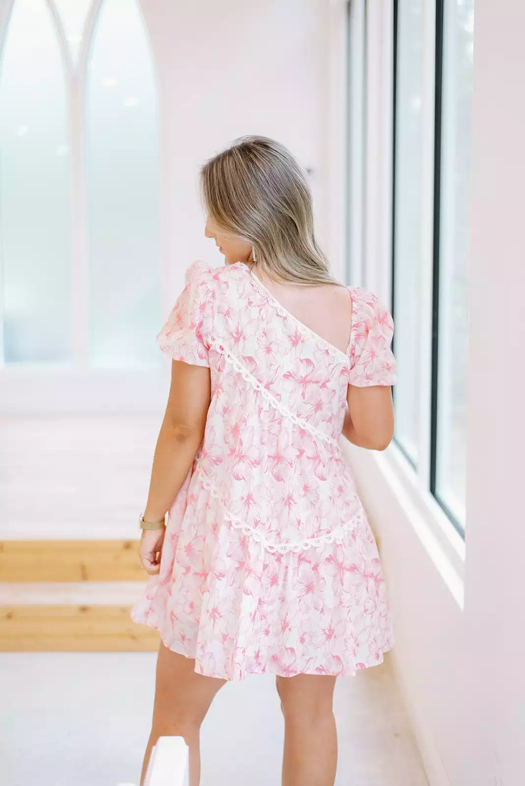 Pink Floral Asymmetrical Mini Dress