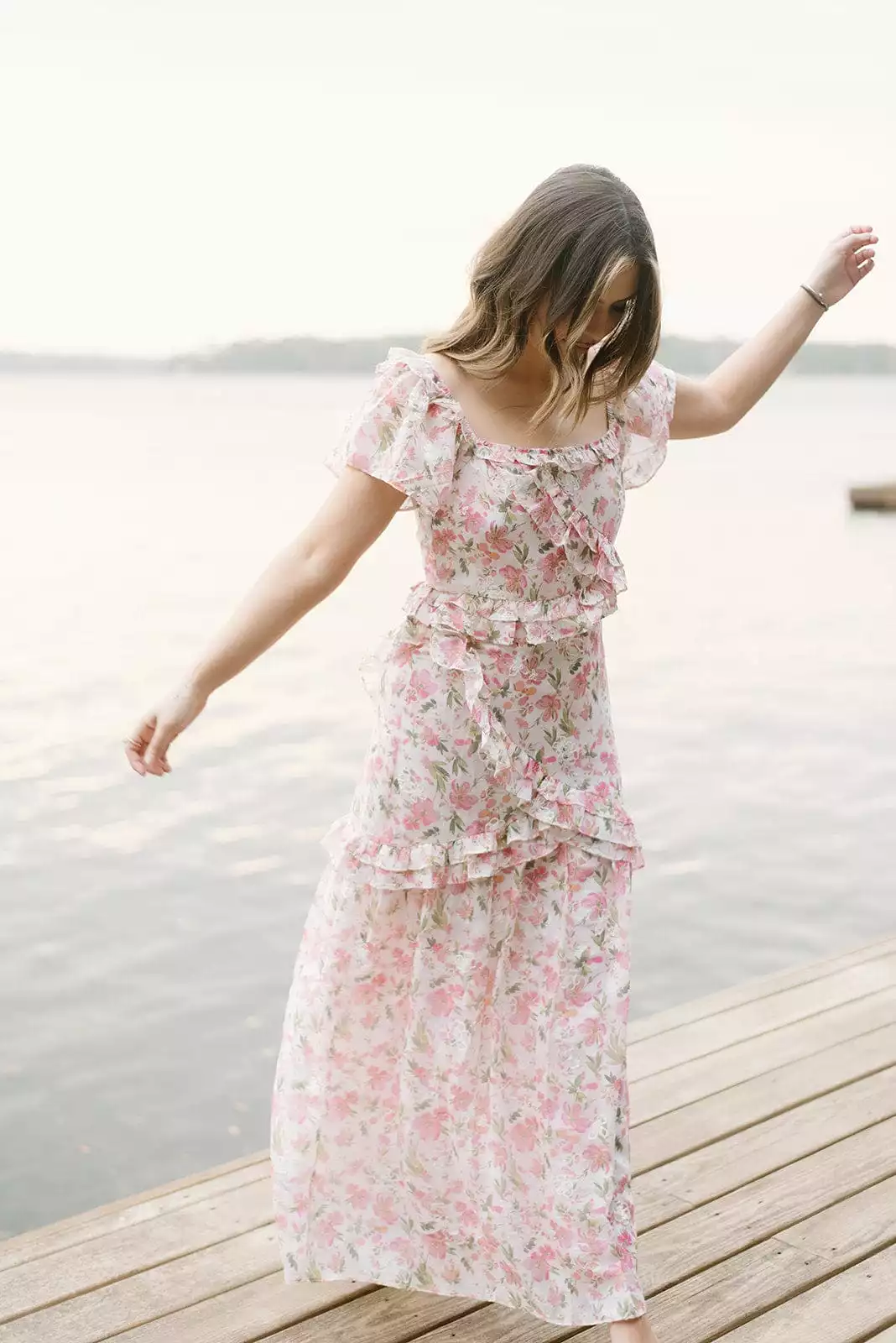 Pink Floral Ruffled Maxi Dress