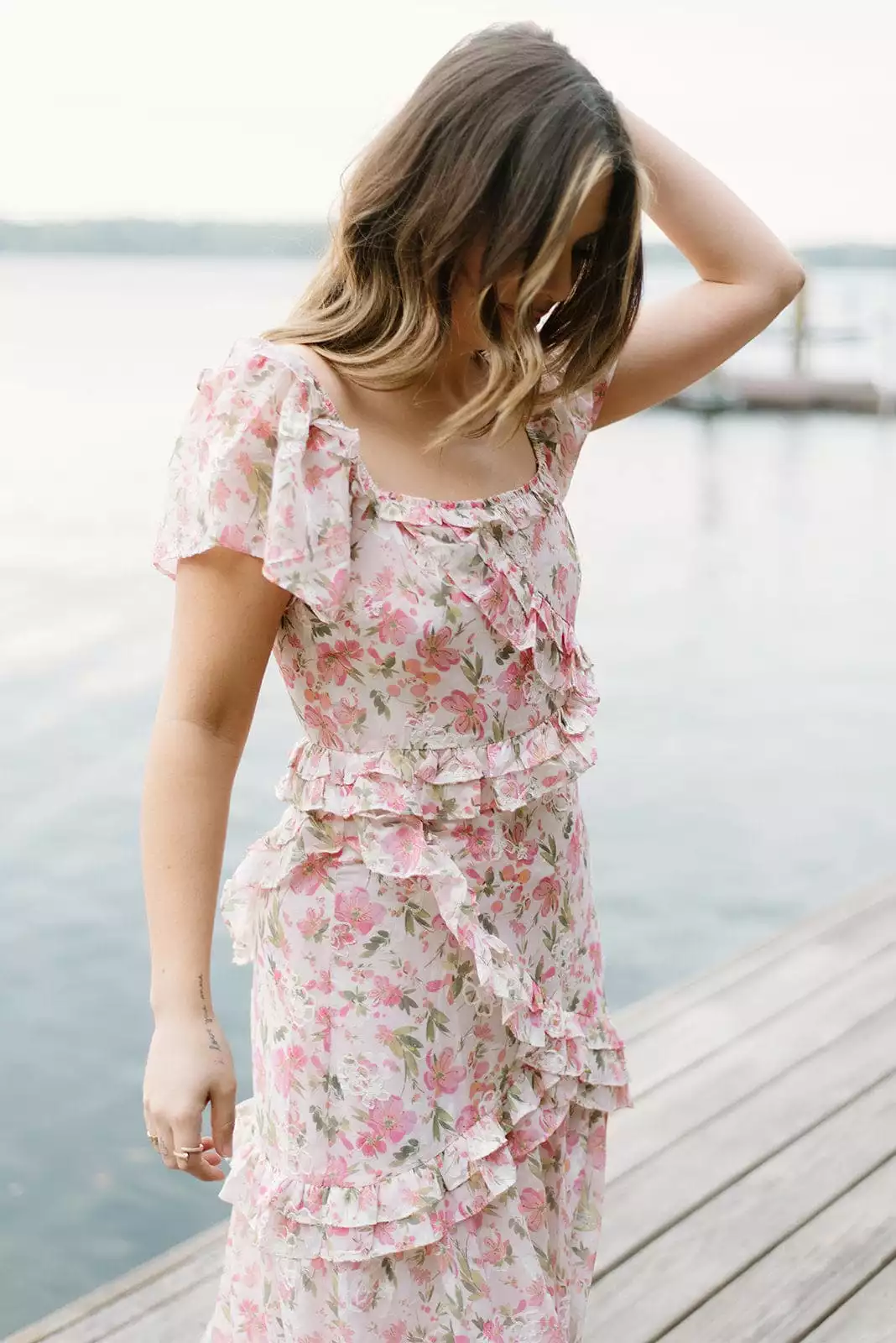 Pink Floral Ruffled Maxi Dress