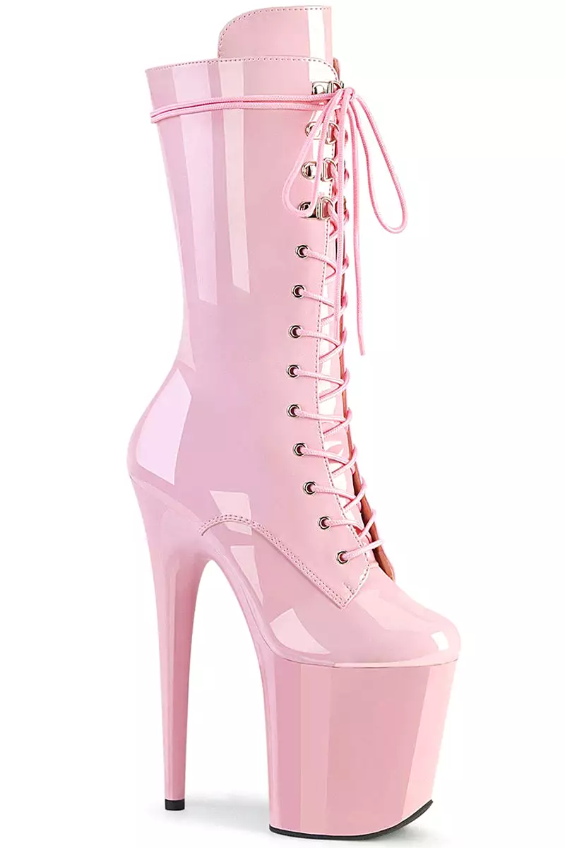 Pleaser USA Flamingo-1050 8inch Pleaser Boots - Patent Baby Pink