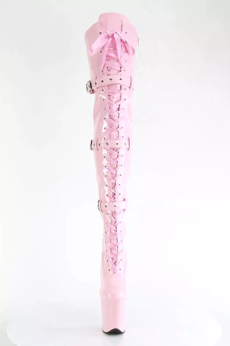 Pleaser USA Flamingo-3028 8inch Thigh High Pleaser Boots - Patent Baby Pink