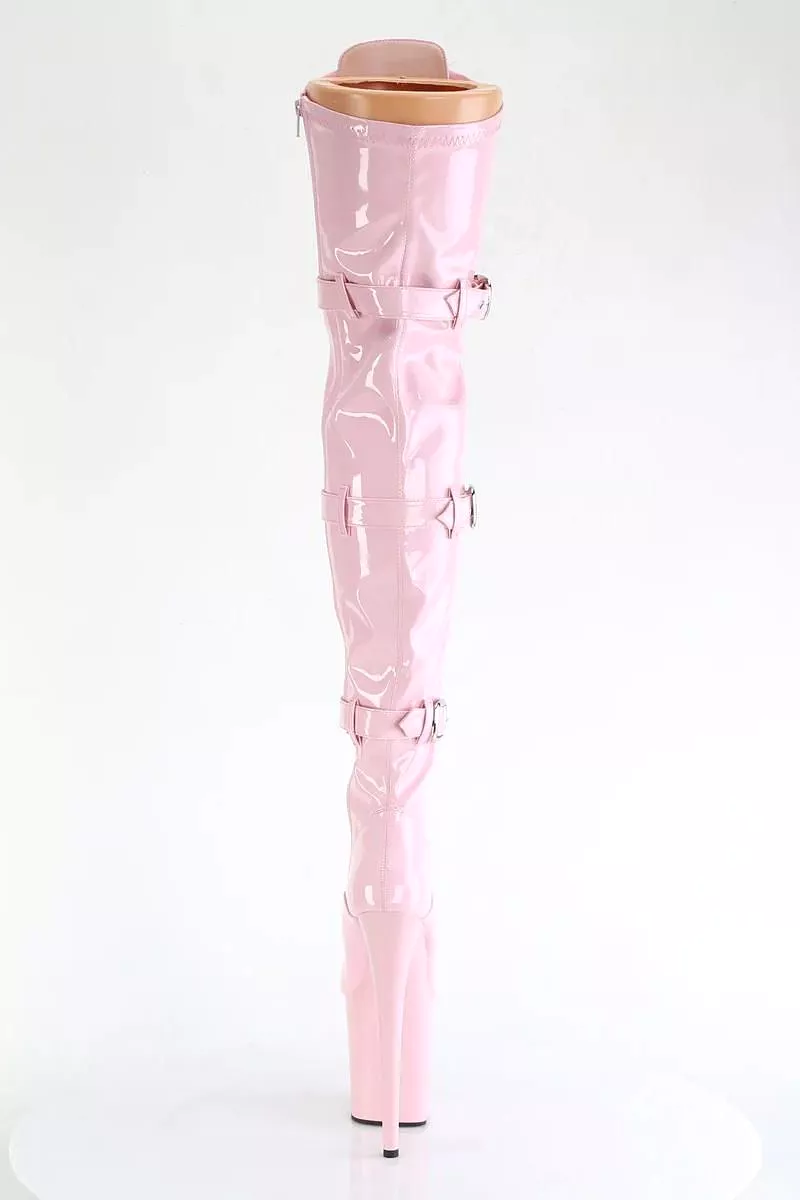 Pleaser USA Flamingo-3028 8inch Thigh High Pleaser Boots - Patent Baby Pink