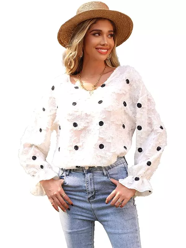 Polka Dot V Neck Women Top