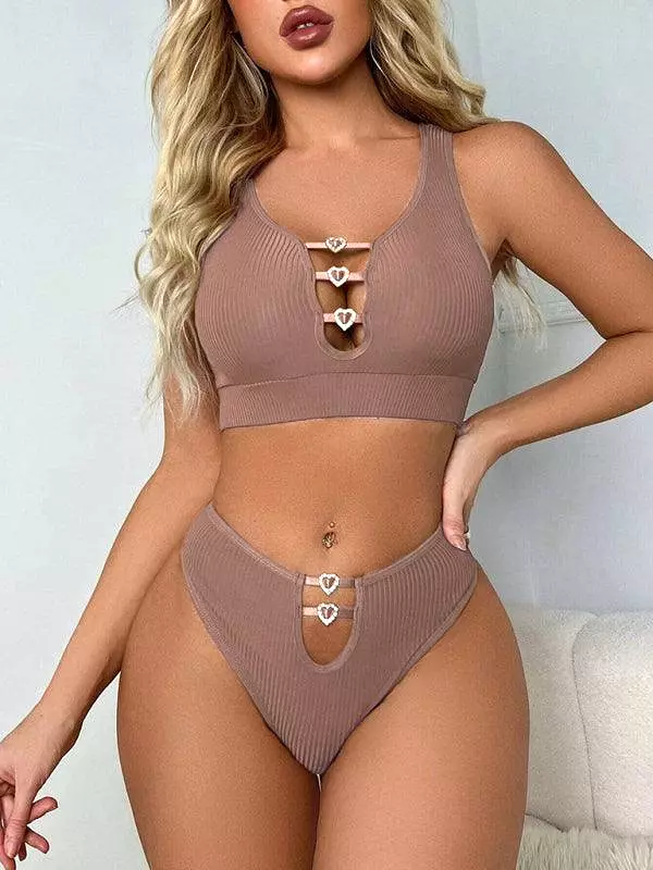 Solid Sexy Hollow Women Lingerie Set