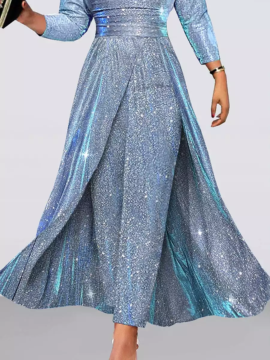 Sparkling Blue V-Neck Jumpsuit for Women - Elegant and Versatile