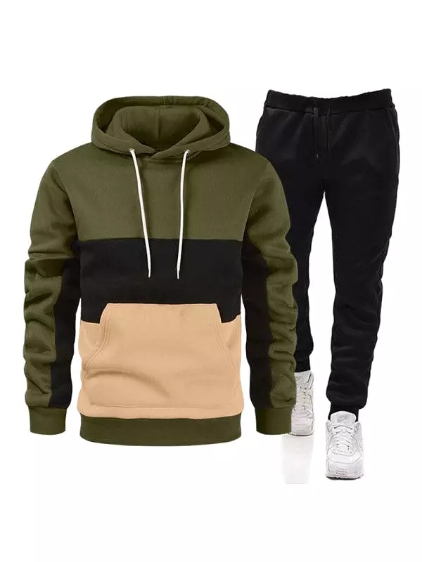 Spliced Hoodie Men Tracksuit