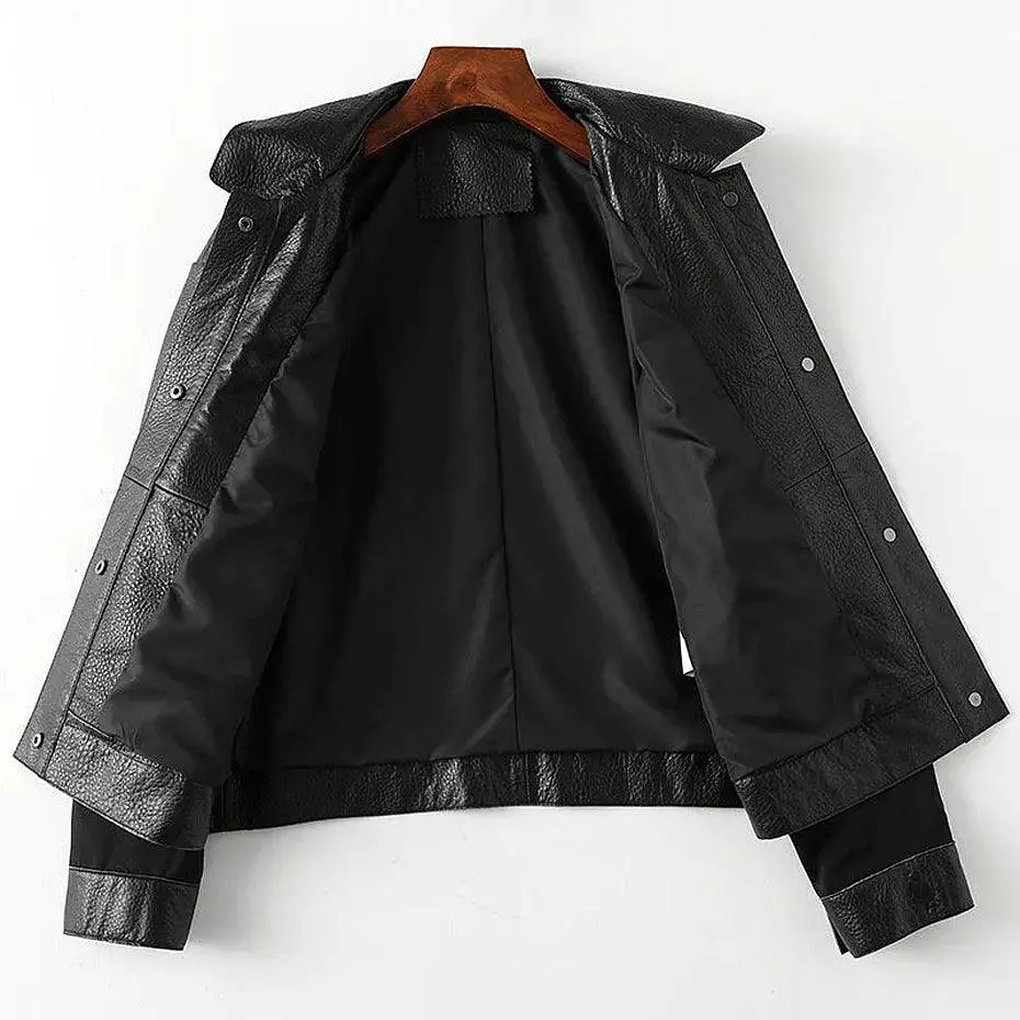 Spliced Leather Jacket For Women