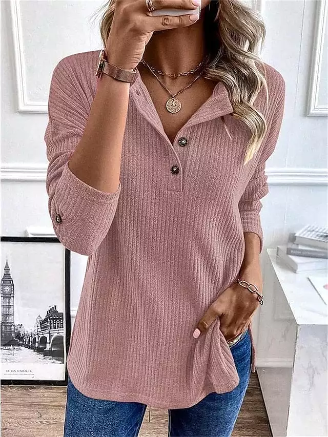 Stylish Women's V-Neck Long Sleeve Plaid Blouse in Black, Pink, and Khaki