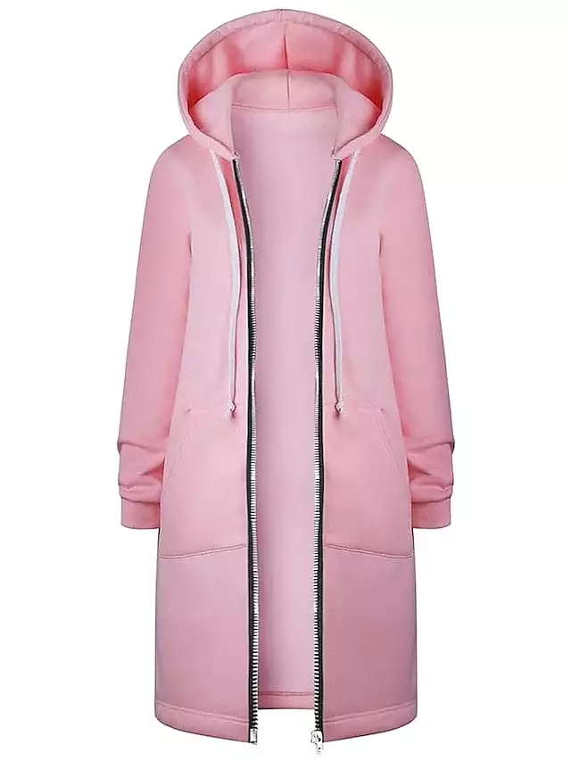 Stylish Women's Zip-Up Hooded Jacket with Drawstring - Black Pink Wine