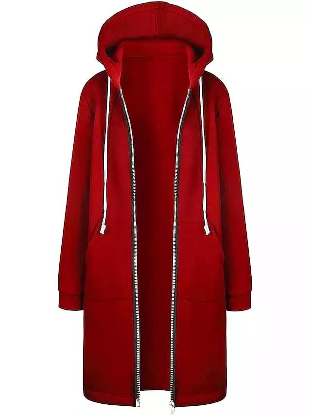 Stylish Women's Zip-Up Hooded Jacket with Drawstring - Black Pink Wine