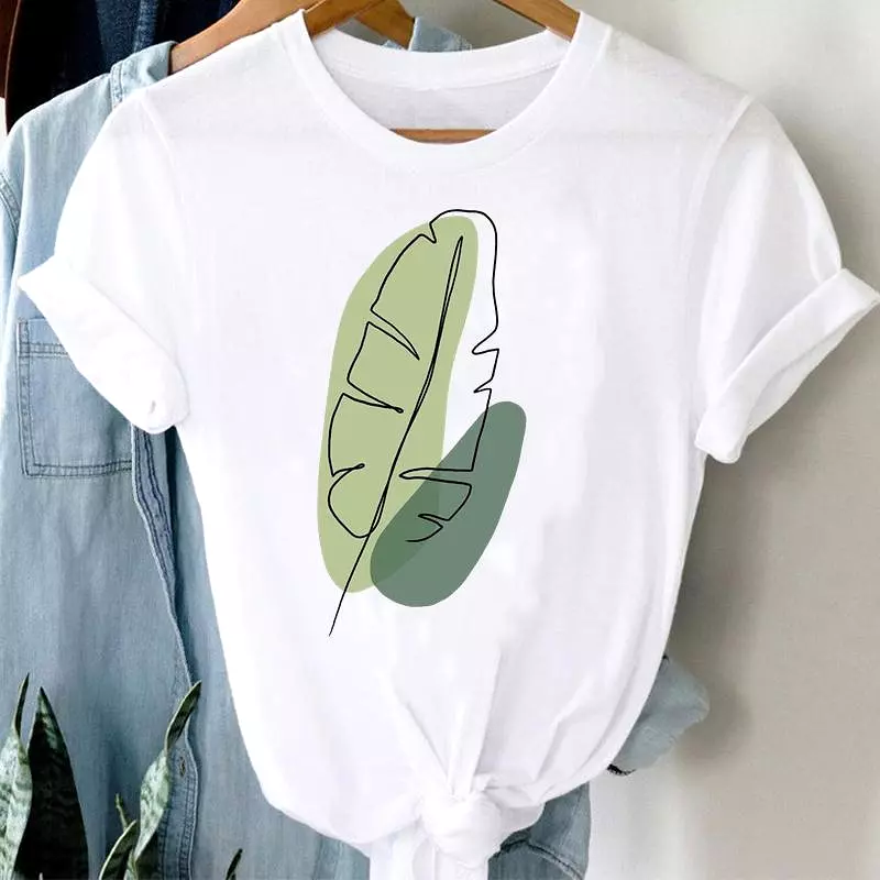 Trend T-shirts Short Sleeve Plant Summer Beach Print Women Cartoon Casual Fashion Graphic Regular Tshirt Top Lady Travel Tee