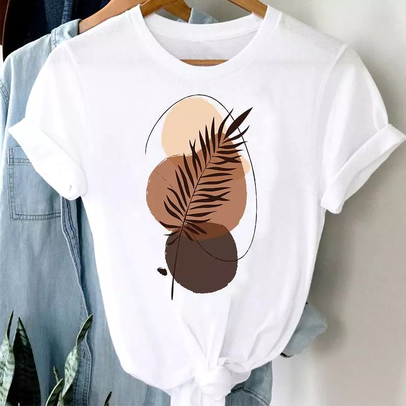 Trend T-shirts Short Sleeve Plant Summer Beach Print Women Cartoon Casual Fashion Graphic Regular Tshirt Top Lady Travel Tee