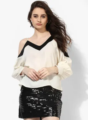 V Neck Cold Shoulder Top