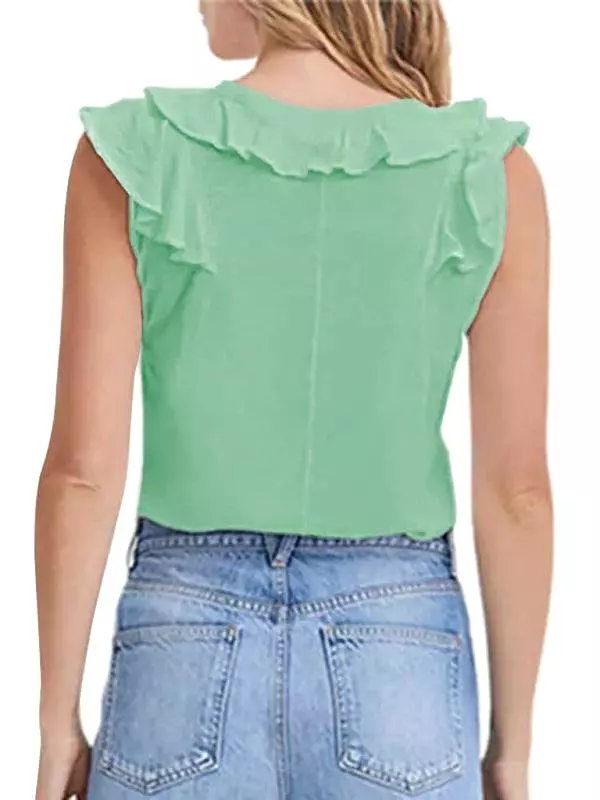 V-Neck Ruffle Sleeveless Summer Top