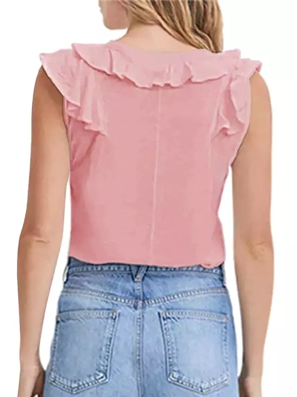 V-Neck Ruffle Sleeveless Summer Top