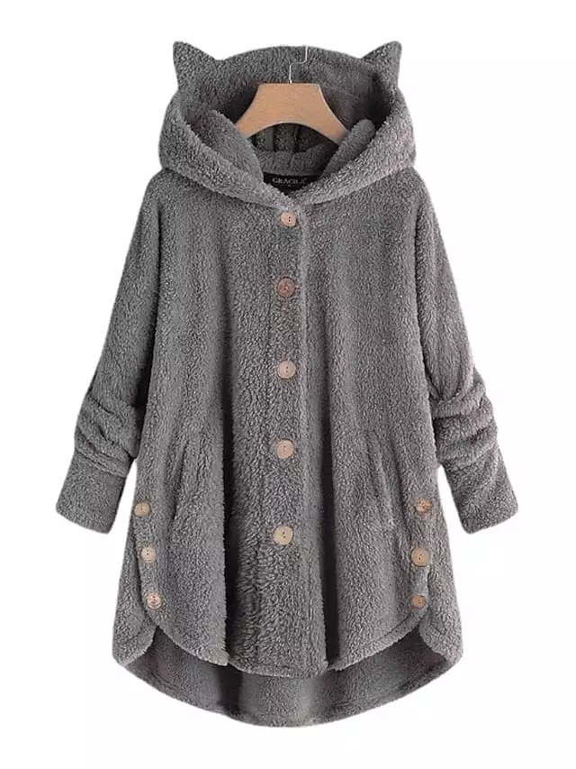 Warm and Stylish Women's Oversized Sherpa Fleece Hooded Jacket