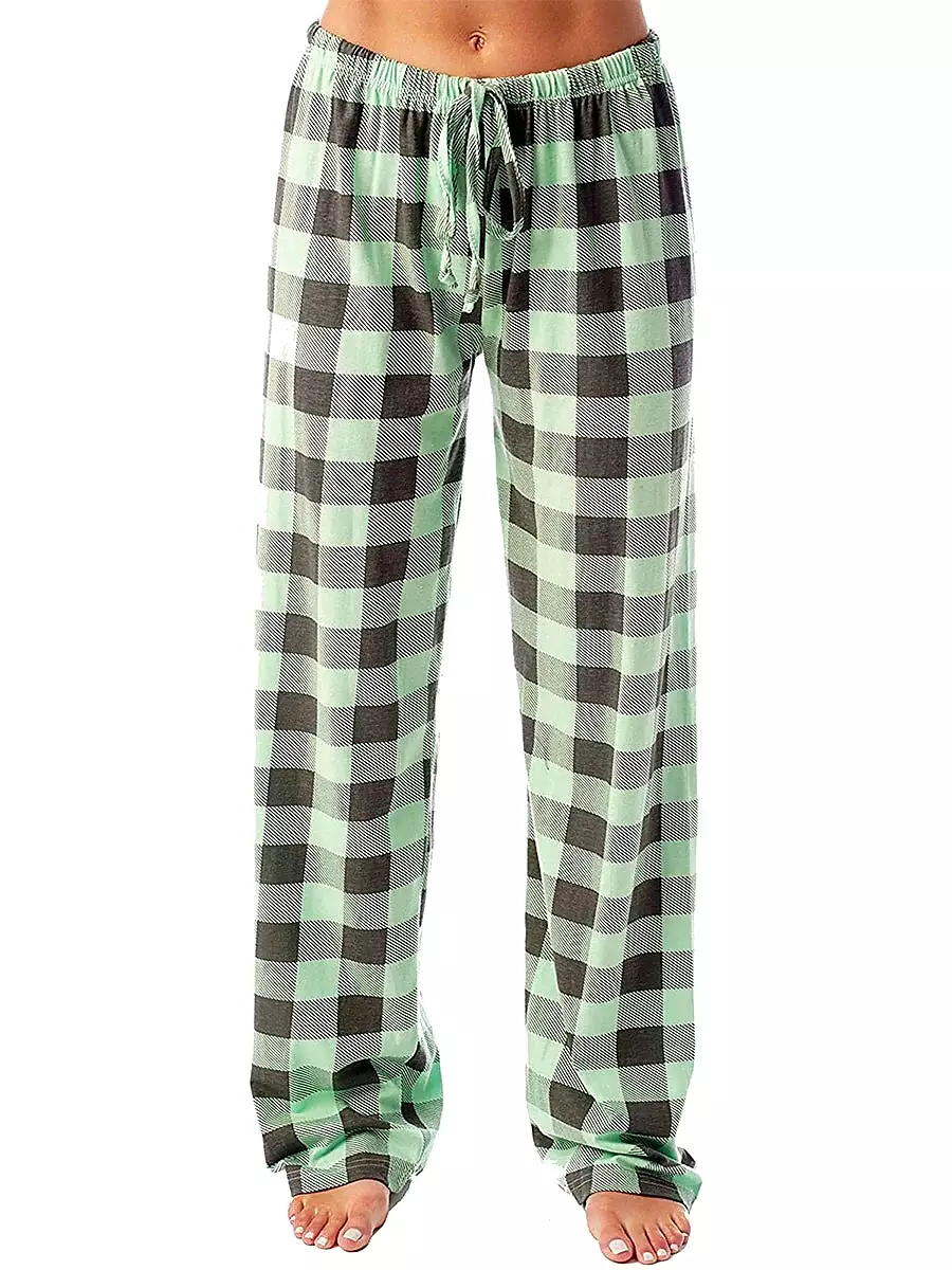 White and Pink Women's Flannel Grid/Plaid Pajama Bottoms with Adjustable Waist