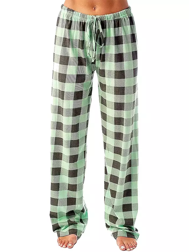 White and Pink Women's Flannel Grid/Plaid Pajama Bottoms with Adjustable Waist