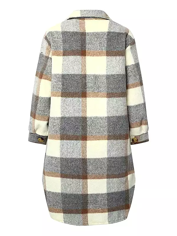 Winter Plaid Wool Blend Shacket Jacket for Women