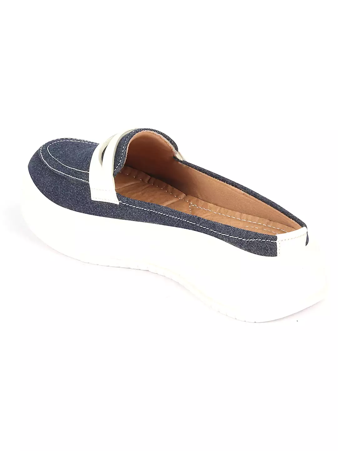 Women Navy Blue Fashion Outdoor Height Enhancer Open Back Slip On Upper Denim Casual Shoes