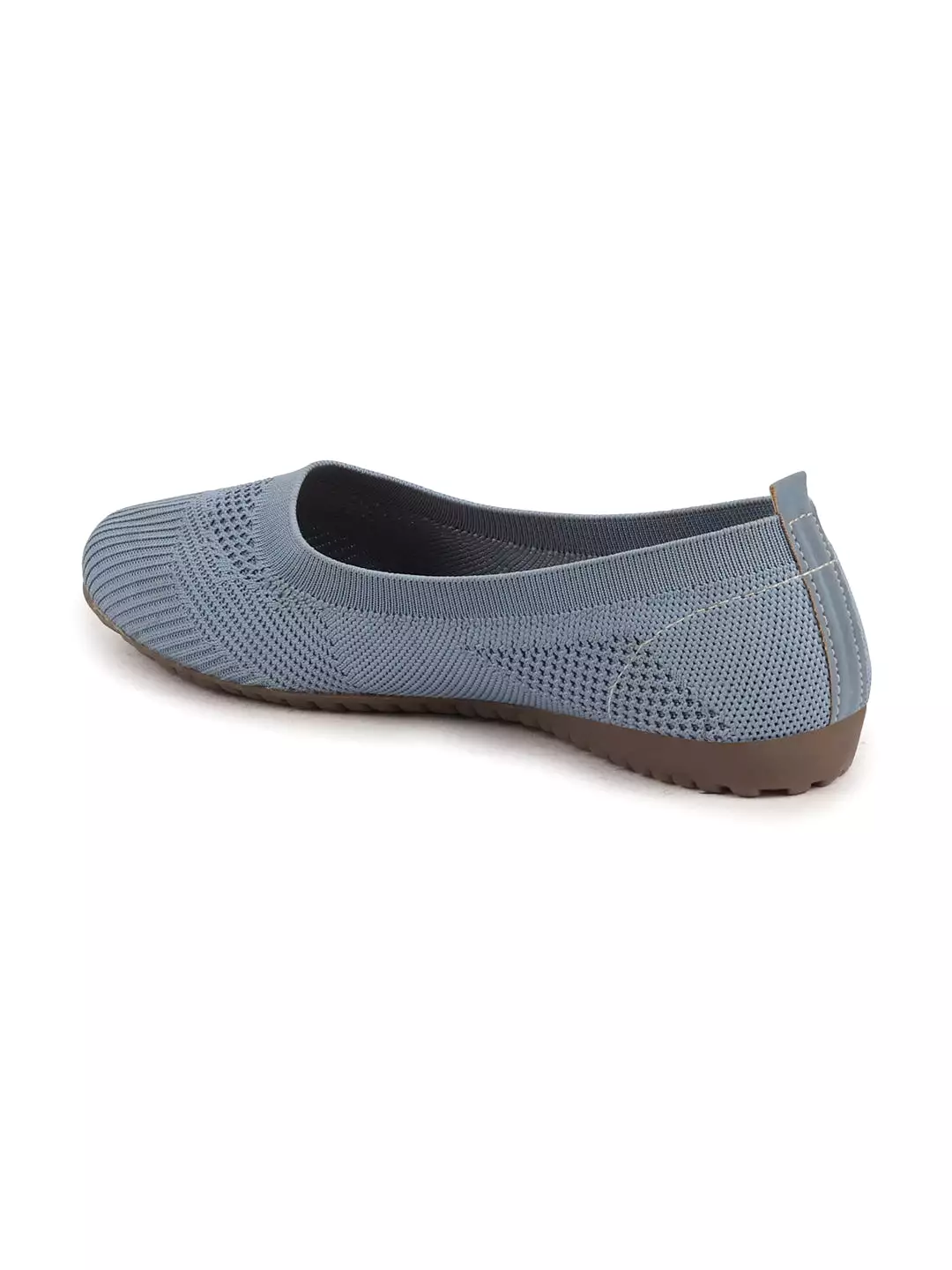 Women Sky Blue Athleisure Active Wear Knitted Soft Fabric Slip On Flat Ballerina Shoes For Walking