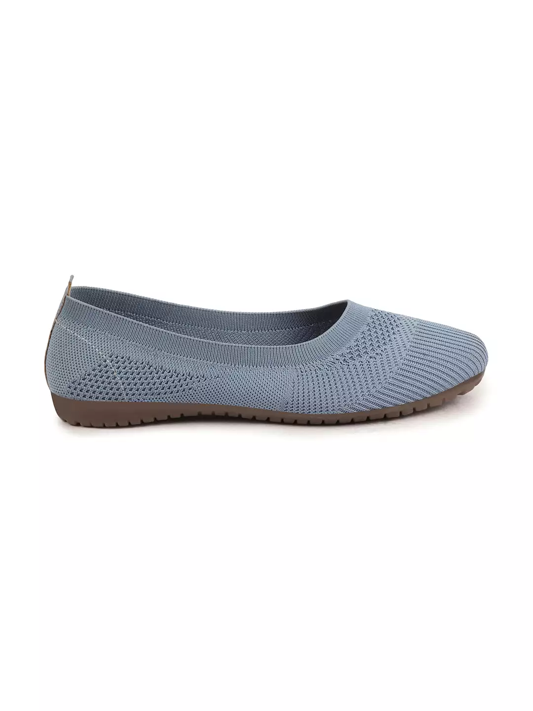 Women Sky Blue Athleisure Active Wear Knitted Soft Fabric Slip On Flat Ballerina Shoes For Walking