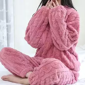 Women Warm 2 Piece Sets Thicken Velvet Ribbed Fleece Set