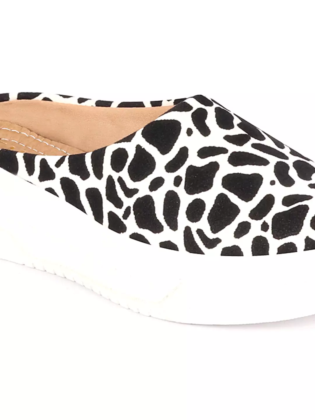 Women White Fashion Outdoor Leopard Print Height Enhancer Open Back Slip On Casual Shoes